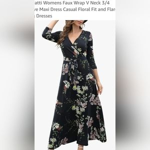Black / Floral Long Sleeve Maxi Dress XL